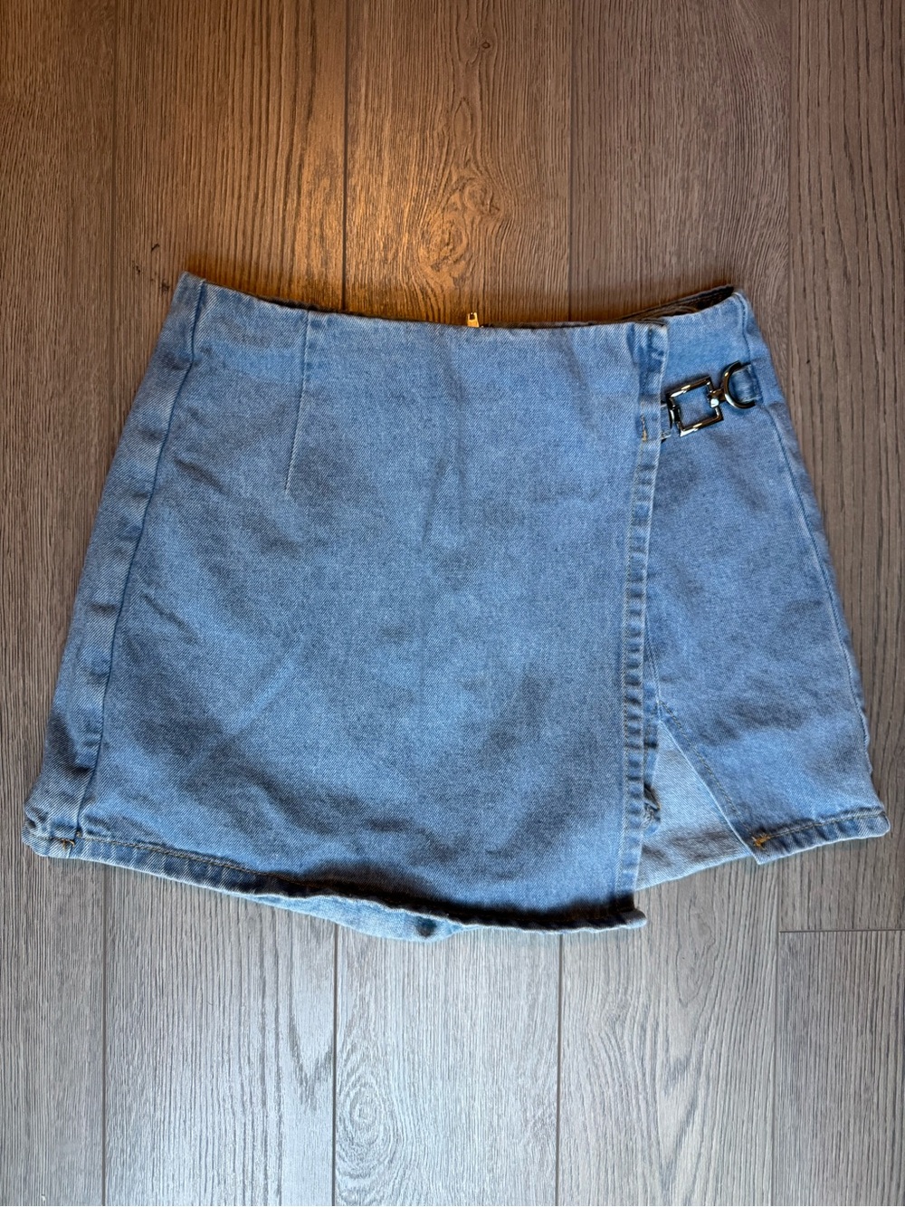 Light Blue Denim Wrap Mini Skirt skirt-shorts